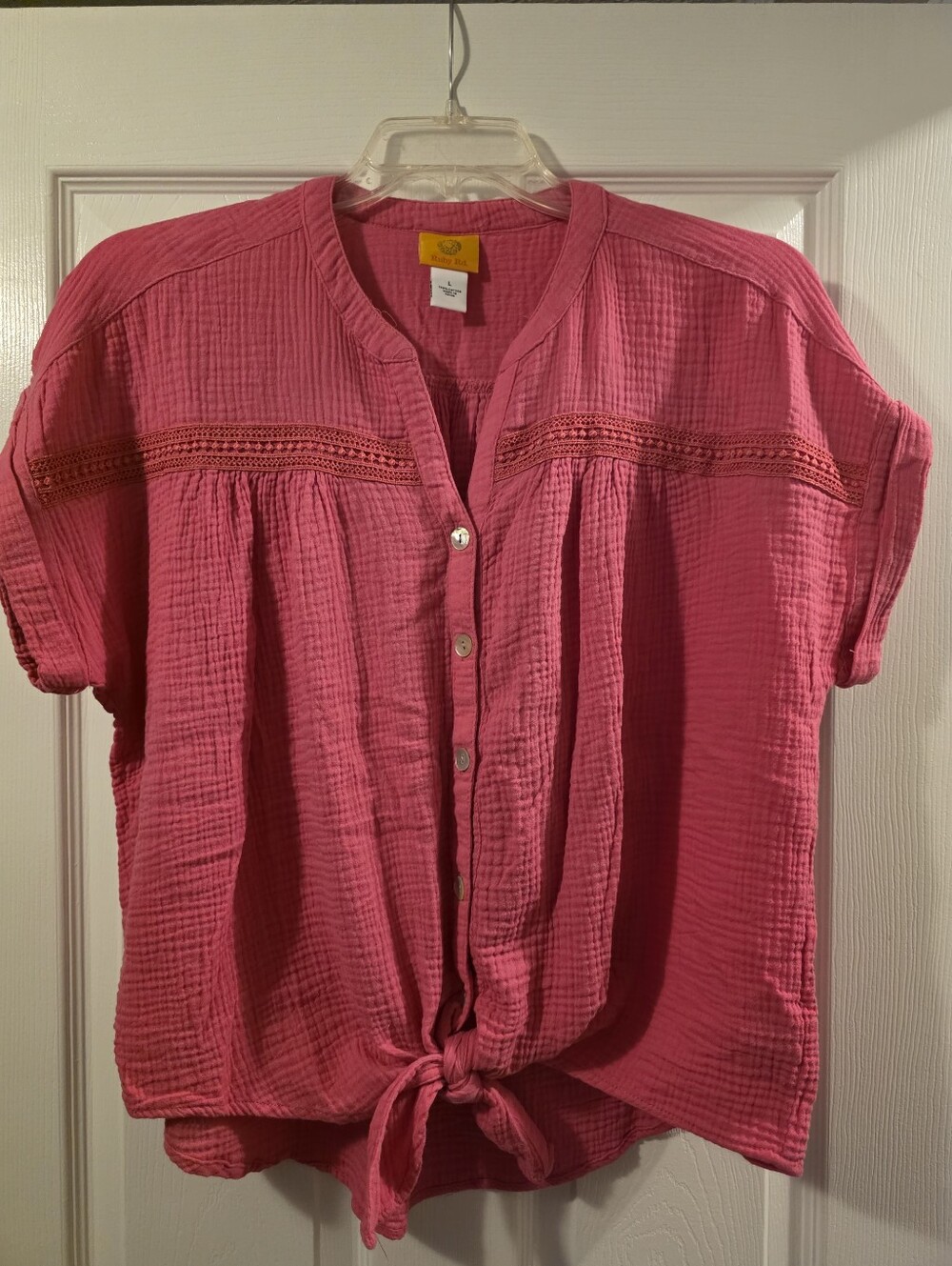 Ruby Rd. - Women’s Pink Button-Front Tie-Hem Top - Picture 4 of 4